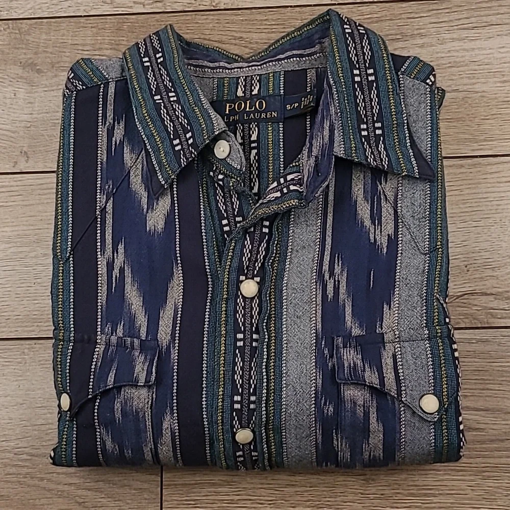 POLO RALPH LAUREN Recent Southwestern Navajo Blue Green Sz S Long Sleeve‎ Shirt